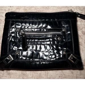 Steve Madden Black Croc Embossed Clutch